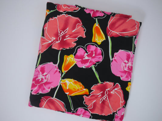 Panama Viscose - Pink flowers 1.80 Metre Remnant