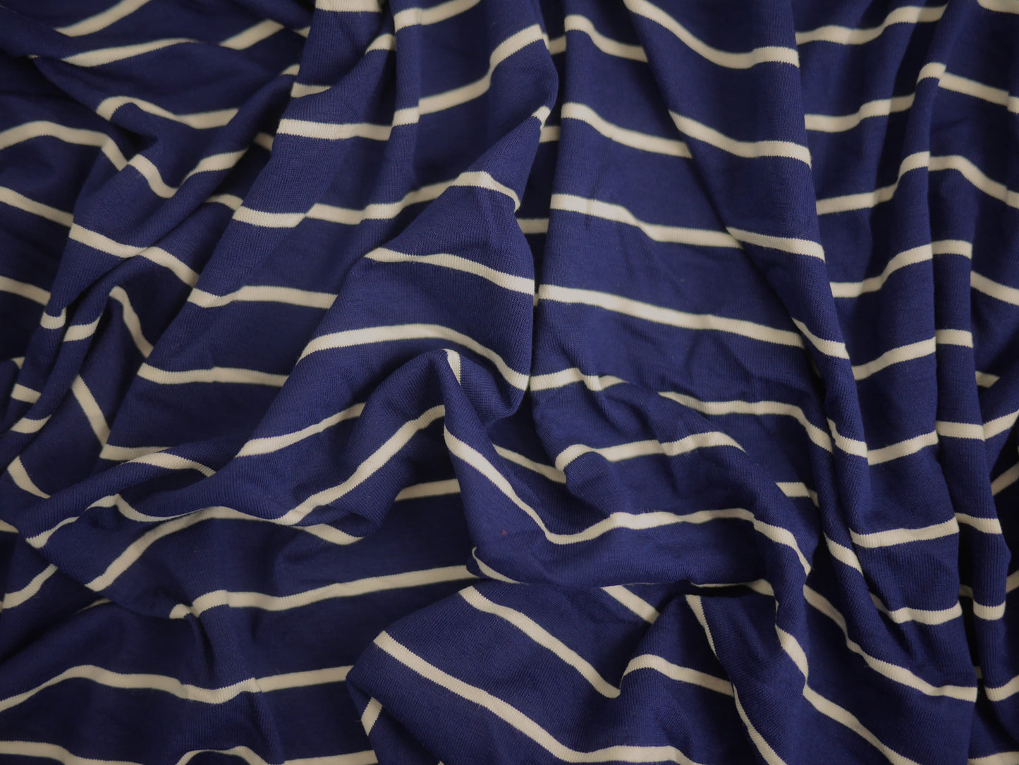 Single Jersey Stripe - Navy/White 0.70 Metre Remnant