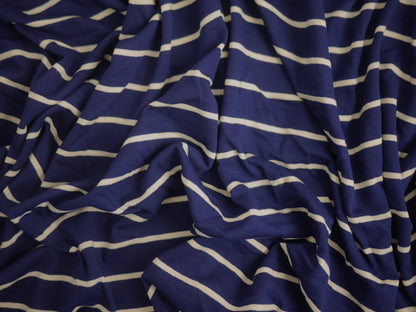 Single Jersey Stripe - Navy/White 0.70 Metre Remnant