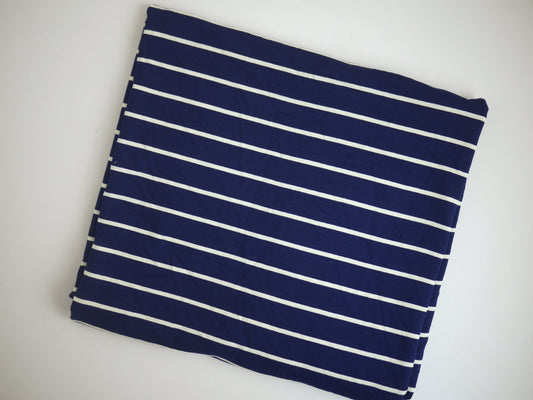 Single Jersey Stripe - Navy/White 0.70 Metre Remnant
