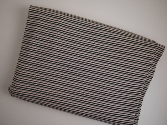 Double Jersey Ottoman Rib Stripe - Pink/Black/Grey 2 Metre remnant