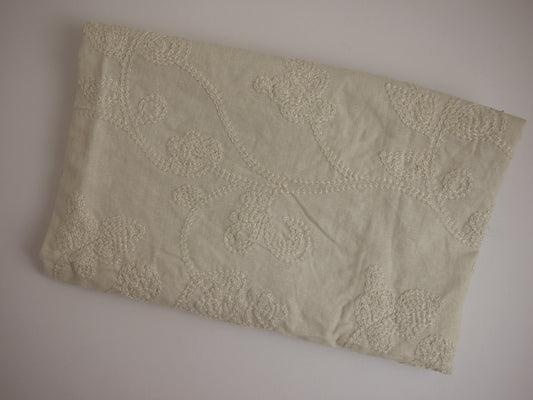 Embroidered Linen Fabric - Stone 0.40 Metre Remnant