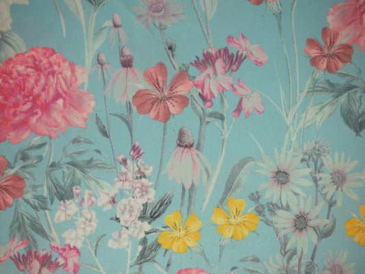 Recycled Filament Spun Polyester - Lush Floral On Turquoise