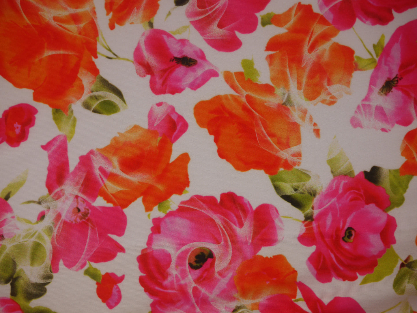 Recycled Soft Spun Polyester - Pink & Orange Roses