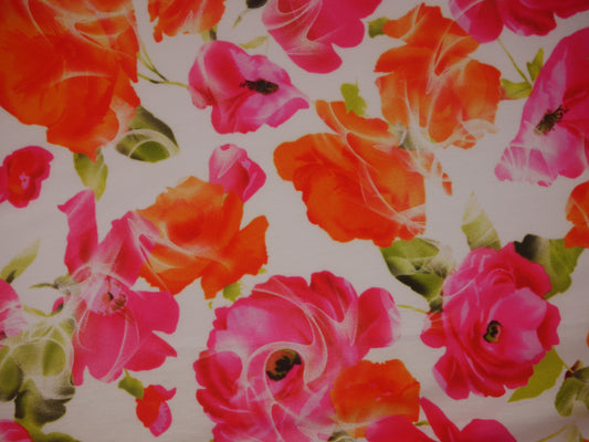 Recycled Soft Spun Polyester - Pink & Orange Roses
