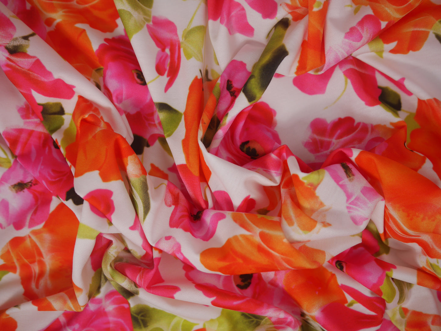 Recycled Soft Spun Polyester - Pink & Orange Roses