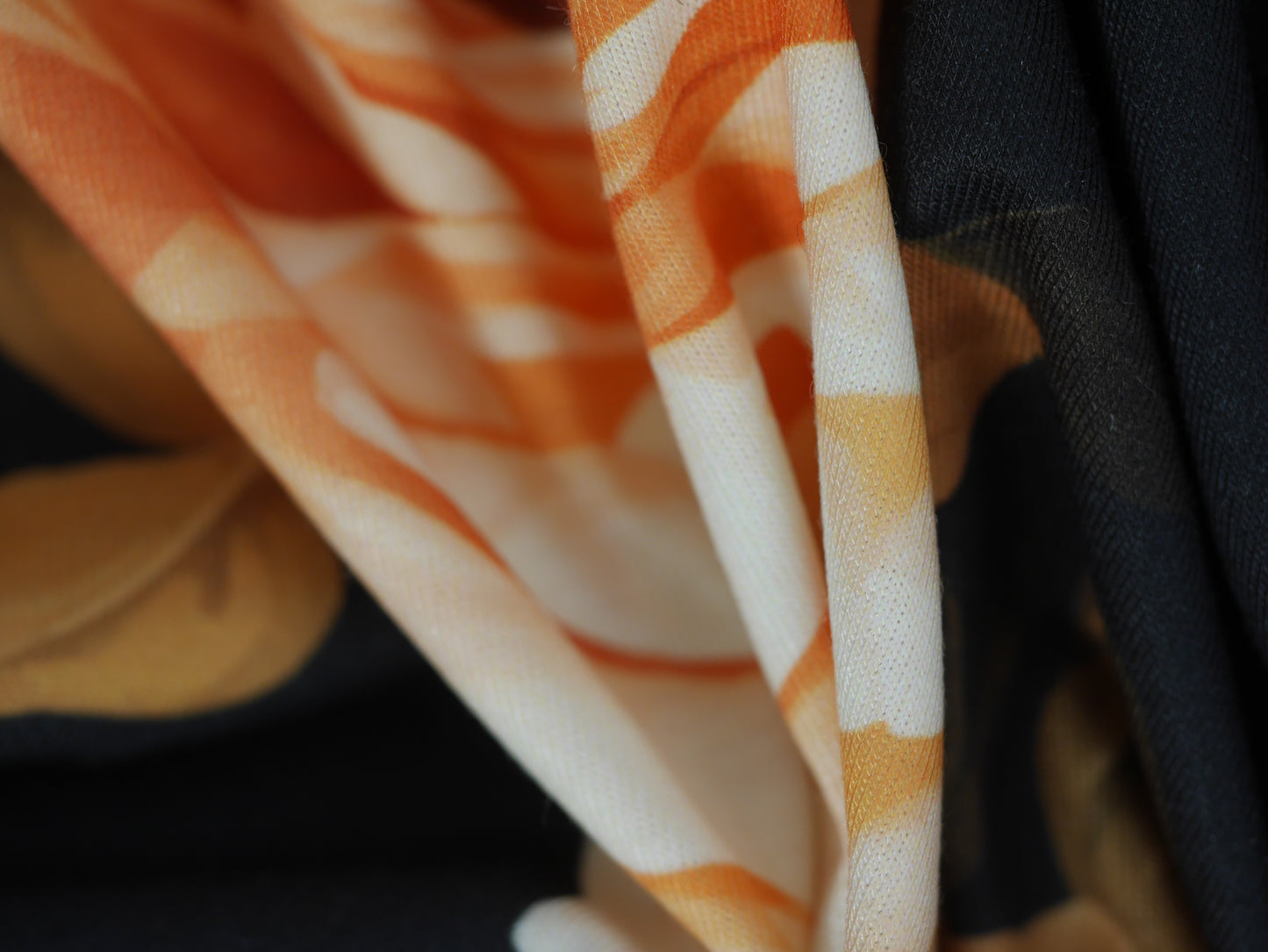 Recycled Soft Spun Polyester - Pastel Orange Roses On Black