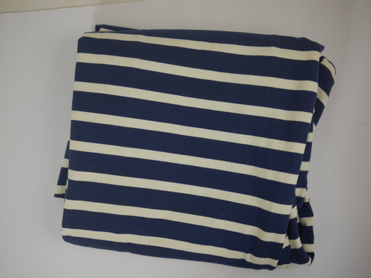 Organic Single Cotton Jersey - Navy and White Stripe 1.40 Metre Remnant