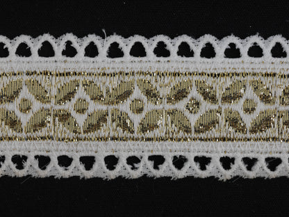 33mm Metallic Gold and White Patterned Ribbon