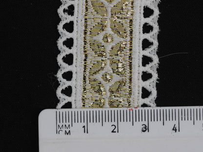 33mm Metallic Gold and White Patterned Ribbon