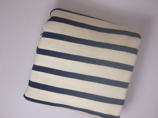 100% Cotton Jersey - Navy Strip on Ivory 2.5 Metre Remnant