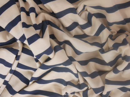 100% Cotton Jersey - Navy Strip on Ivory 2.5 Metre Remnant