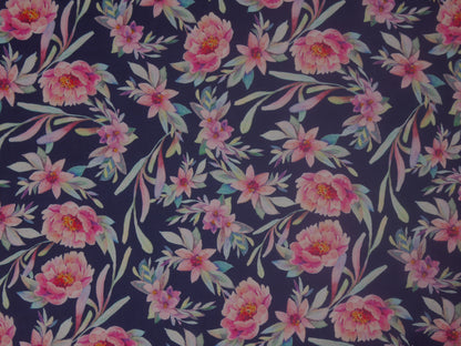 Printed Cotton lawn - Delicate Flowers in Navy