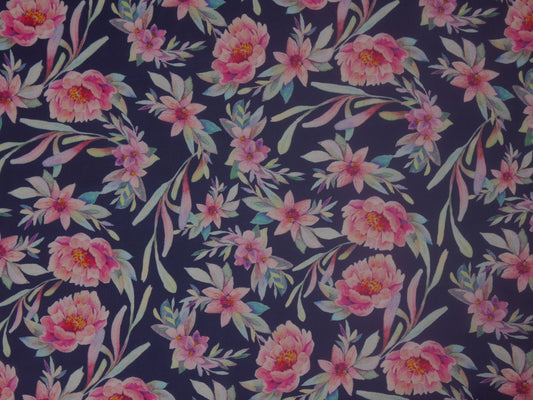 Printed Cotton lawn - Delicate Flowers in Navy