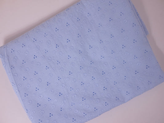 Sky Blue Floral Broderie Anglaise Fabric - 0.85 Metre Remnant