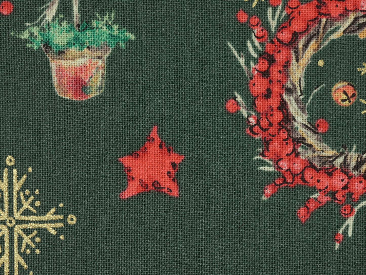 Printed Cotton Poplin - Green Christmas Wreaths