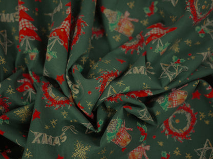Printed Cotton Poplin - Green Christmas Wreaths