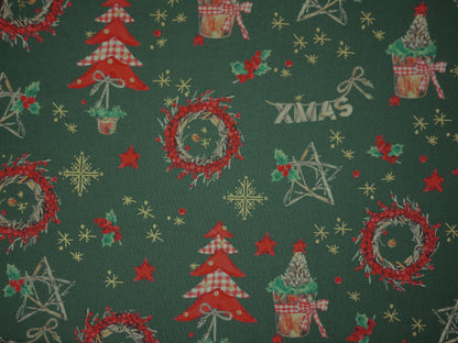 Printed Cotton Poplin - Green Christmas Wreaths