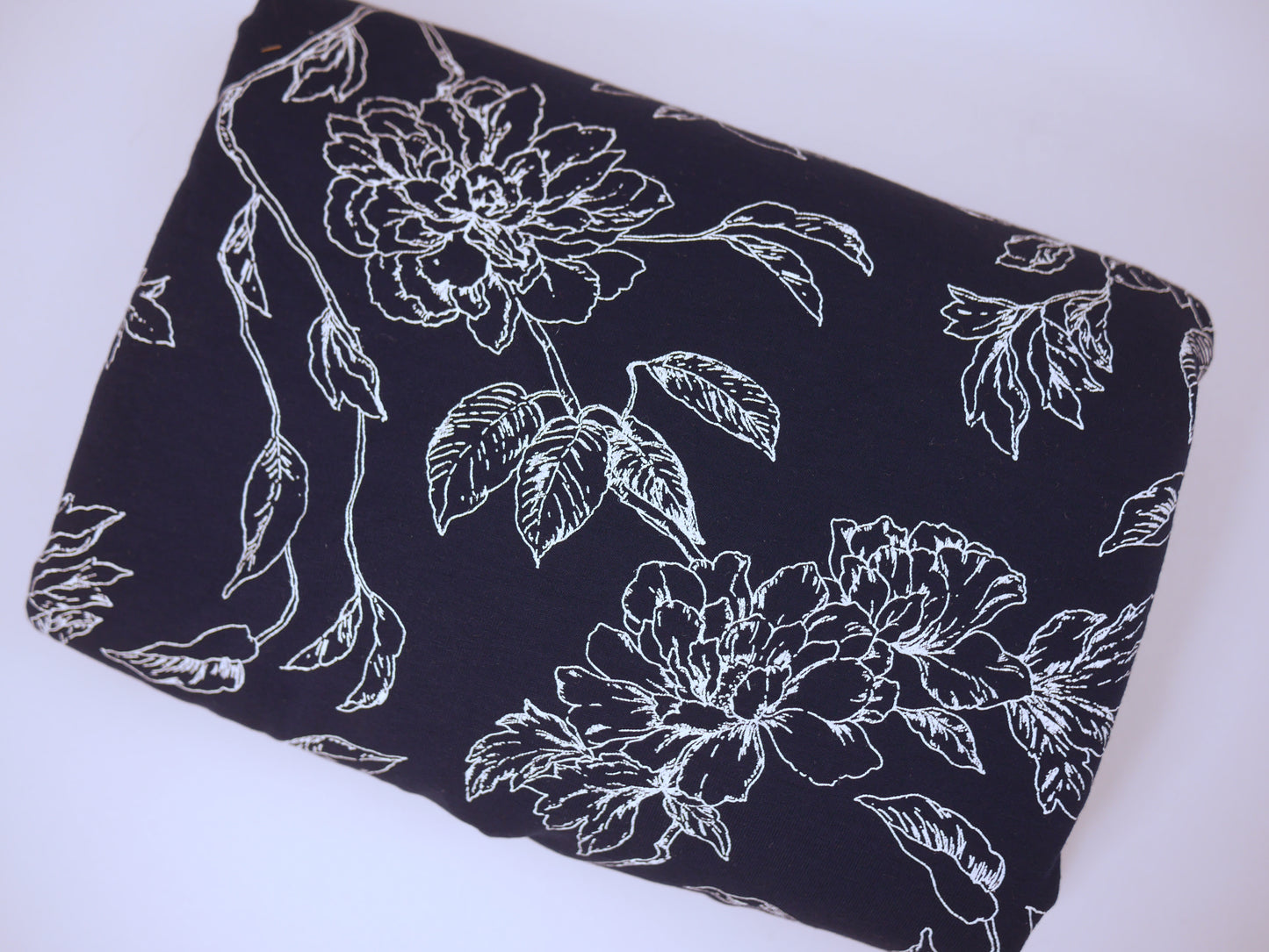 Printed Viscose Jersey Fabric - White Line Drawn Floral Print 0.50 Metre Remnant