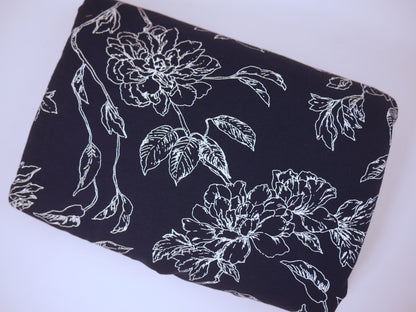 Printed Viscose Jersey Fabric - White Line Drawn Floral Print 0.50 Metre Remnant