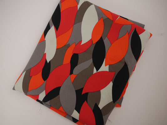 Viscose Twill Print Leaves - Red 0.50 Metre Remnant