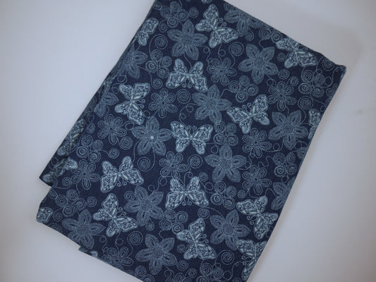 Printed Stretch Denim Fabric - Dark Navy 0.70 Metre Remnant