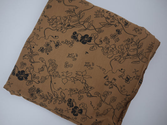 Printed Viscose Jersey Fabric - Black Line Floral Print 2 Metre Remnant