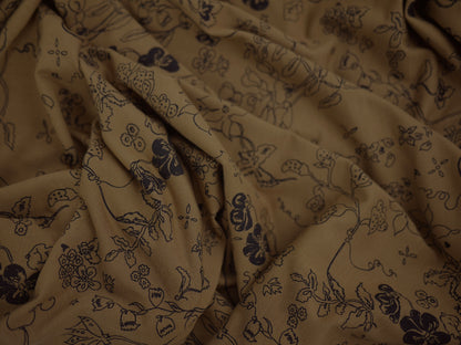 Printed Viscose Jersey Fabric - Black Line Floral Print 1.90 Metre Remnant