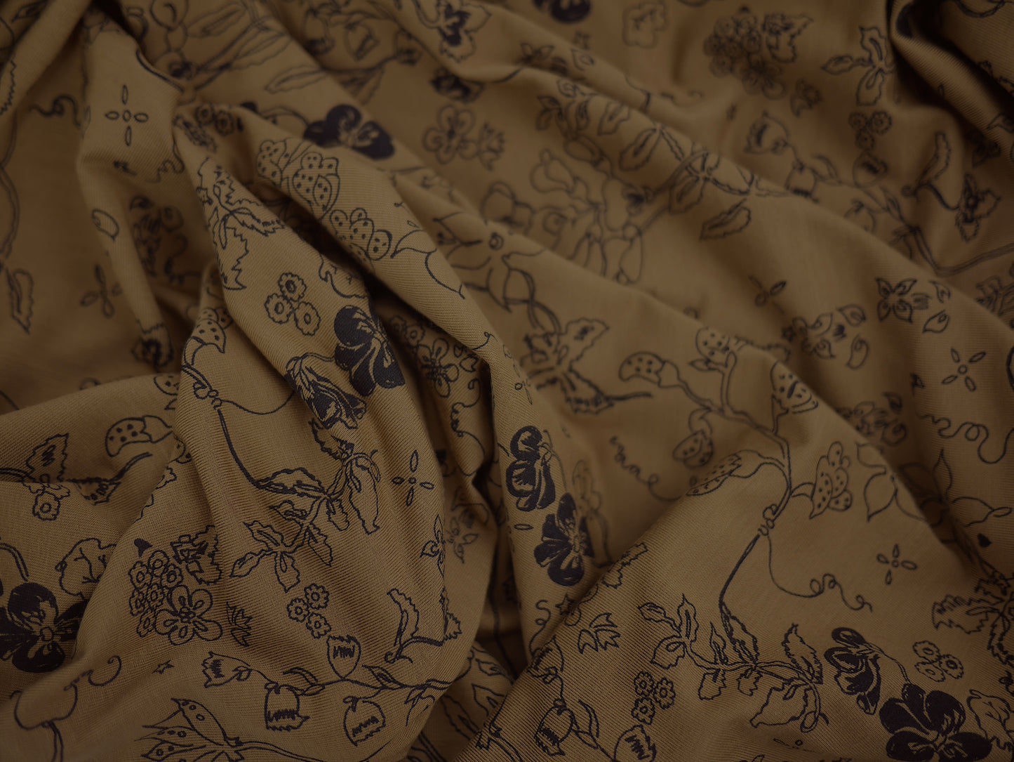 Printed Viscose Jersey Fabric - Black Line Floral Print 2 Metre Remnant