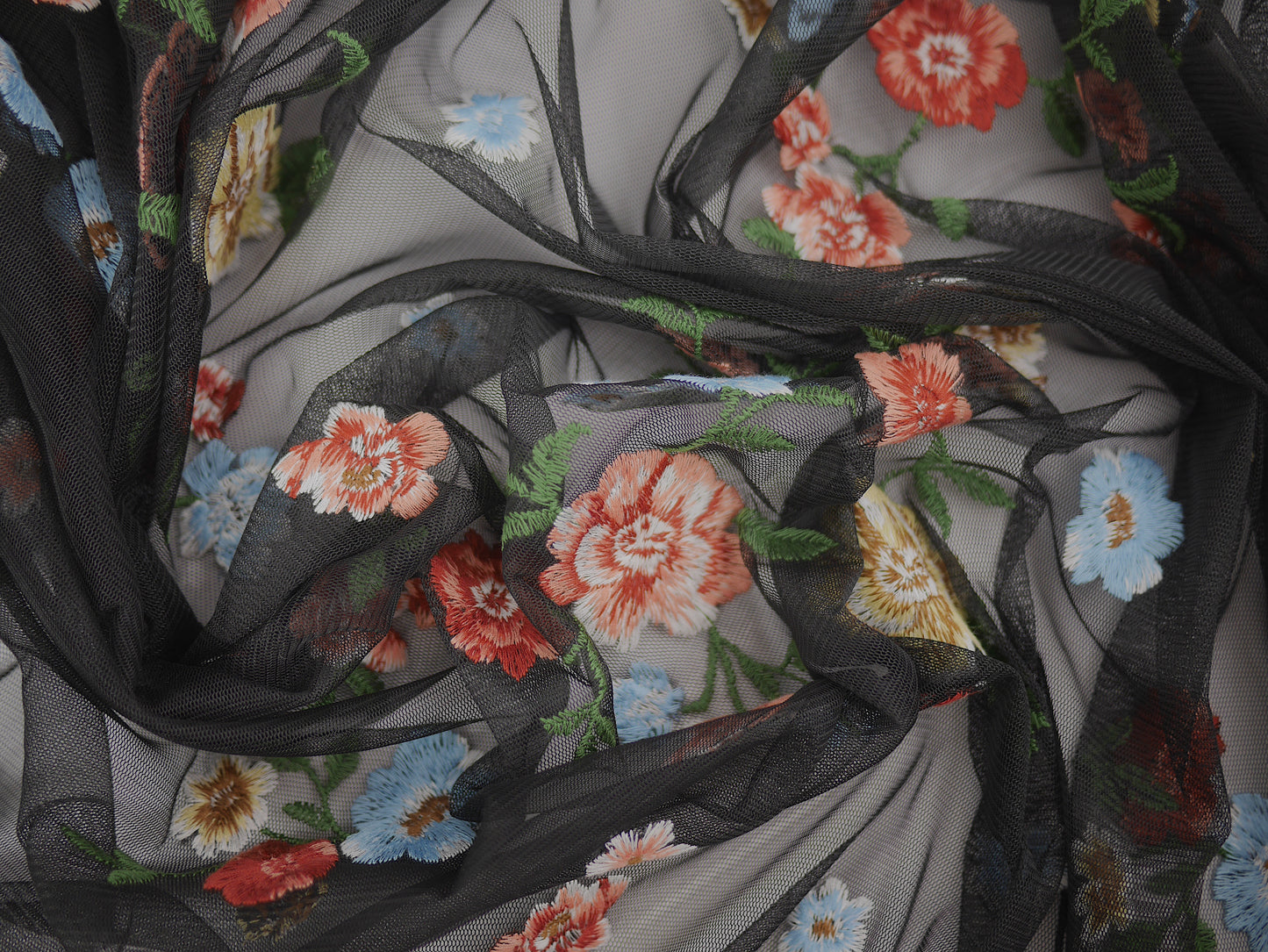 Sheer Polyester with Embroidered Flowers