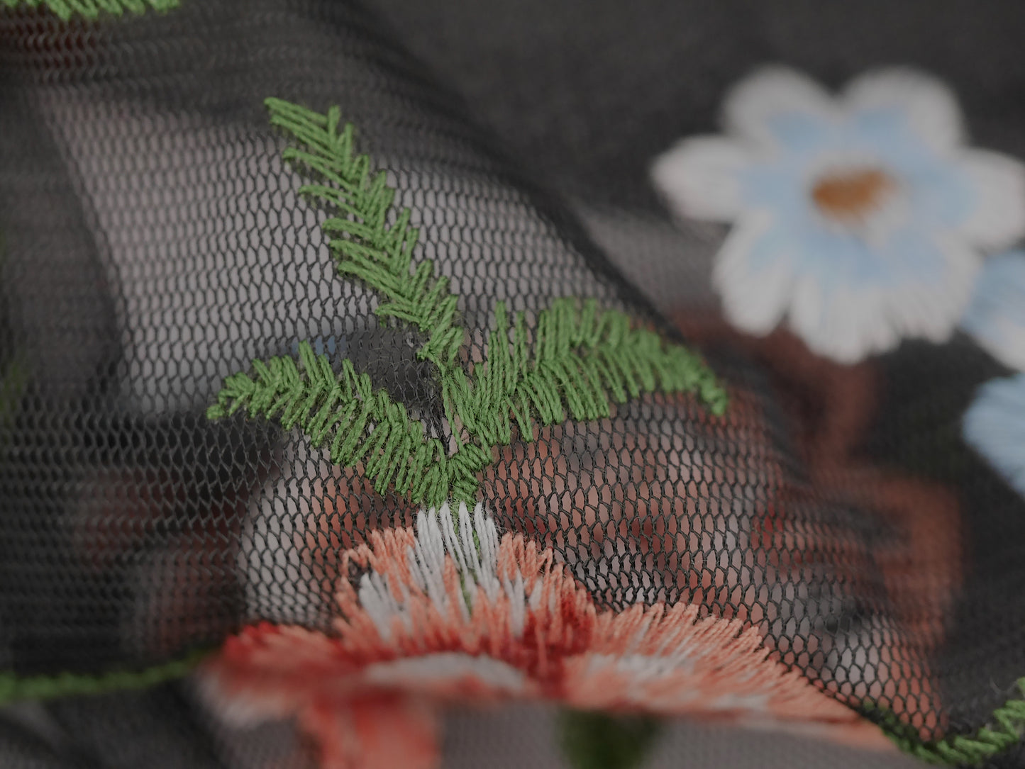 Sheer Polyester with Embroidered Flowers