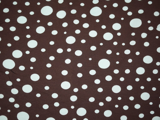 Printed Viscose Jersey Fabric - Aqua Spots on Chocolate Brown