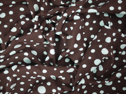 Printed Viscose Jersey Fabric - Aqua Spots on Chocolate Brown