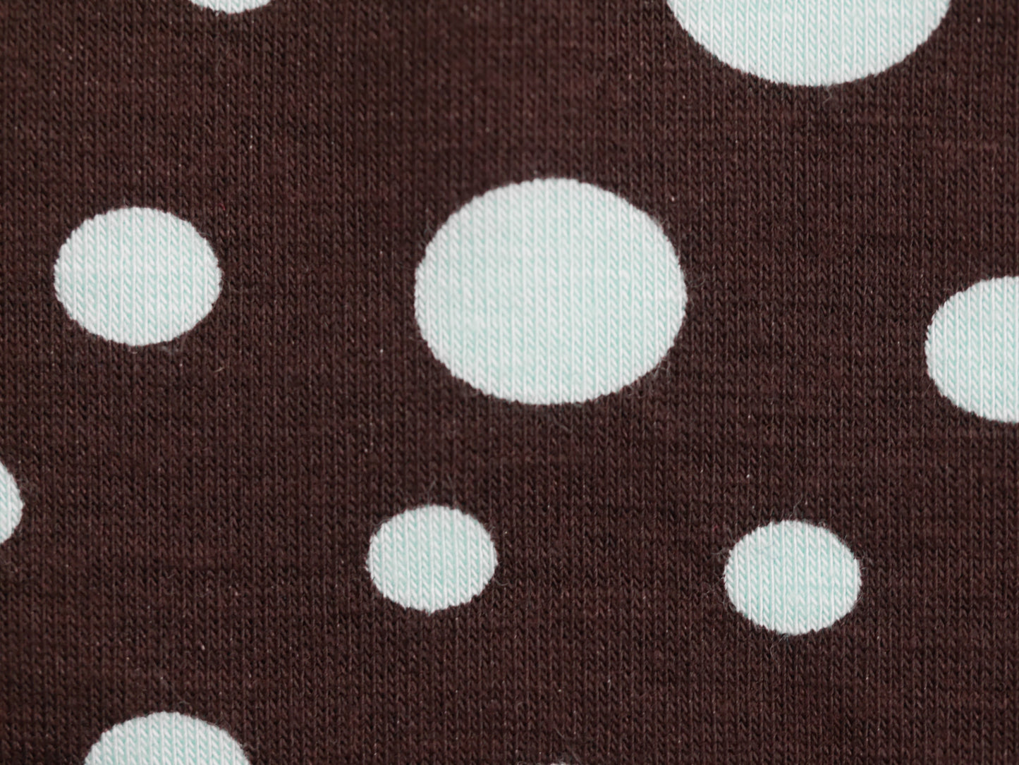 Printed Viscose Jersey Fabric - Aqua Spots on Chocolate Brown 1.30 Metre Remnant
