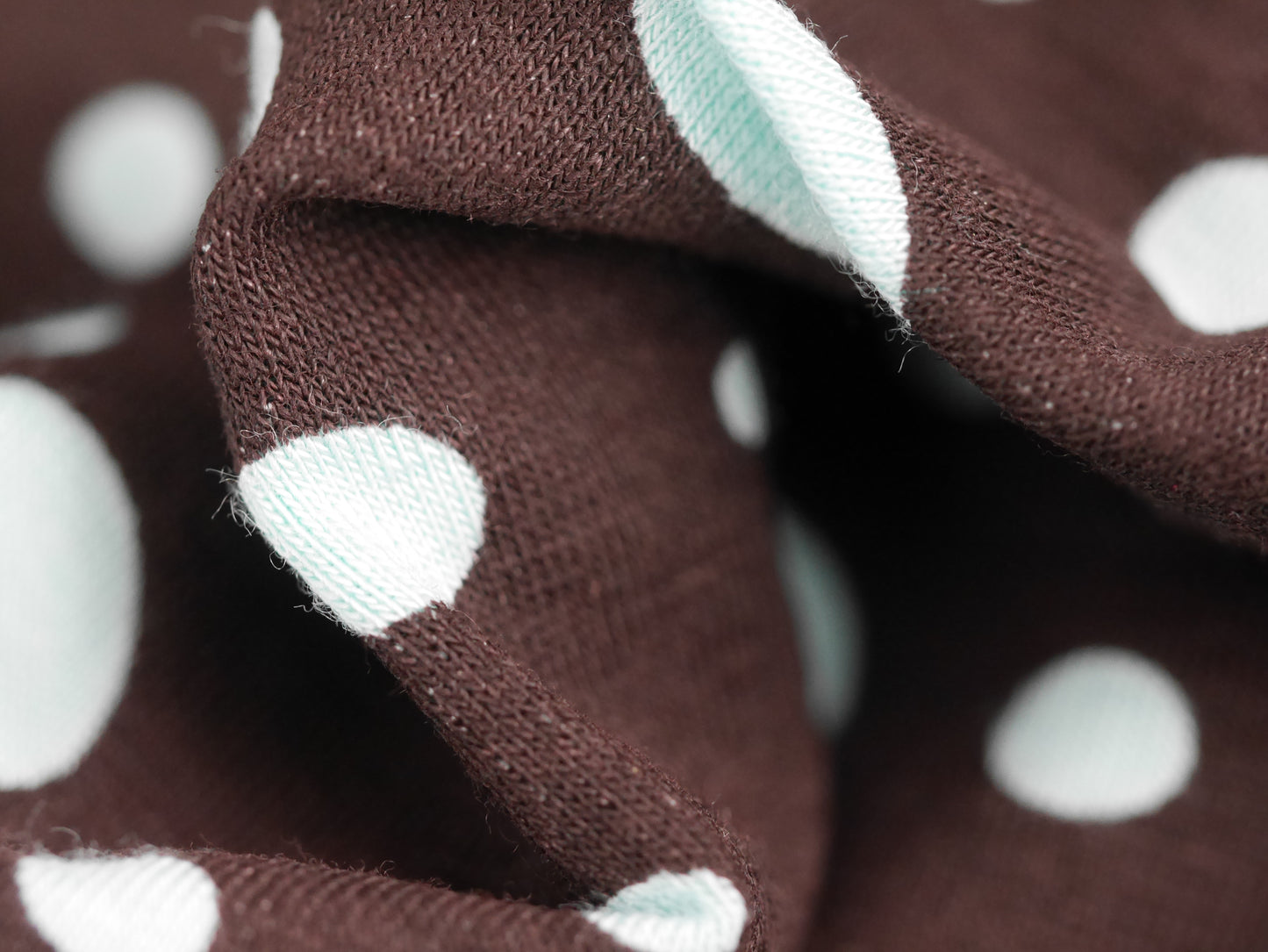 Printed Viscose Jersey Fabric - Aqua Spots on Chocolate Brown