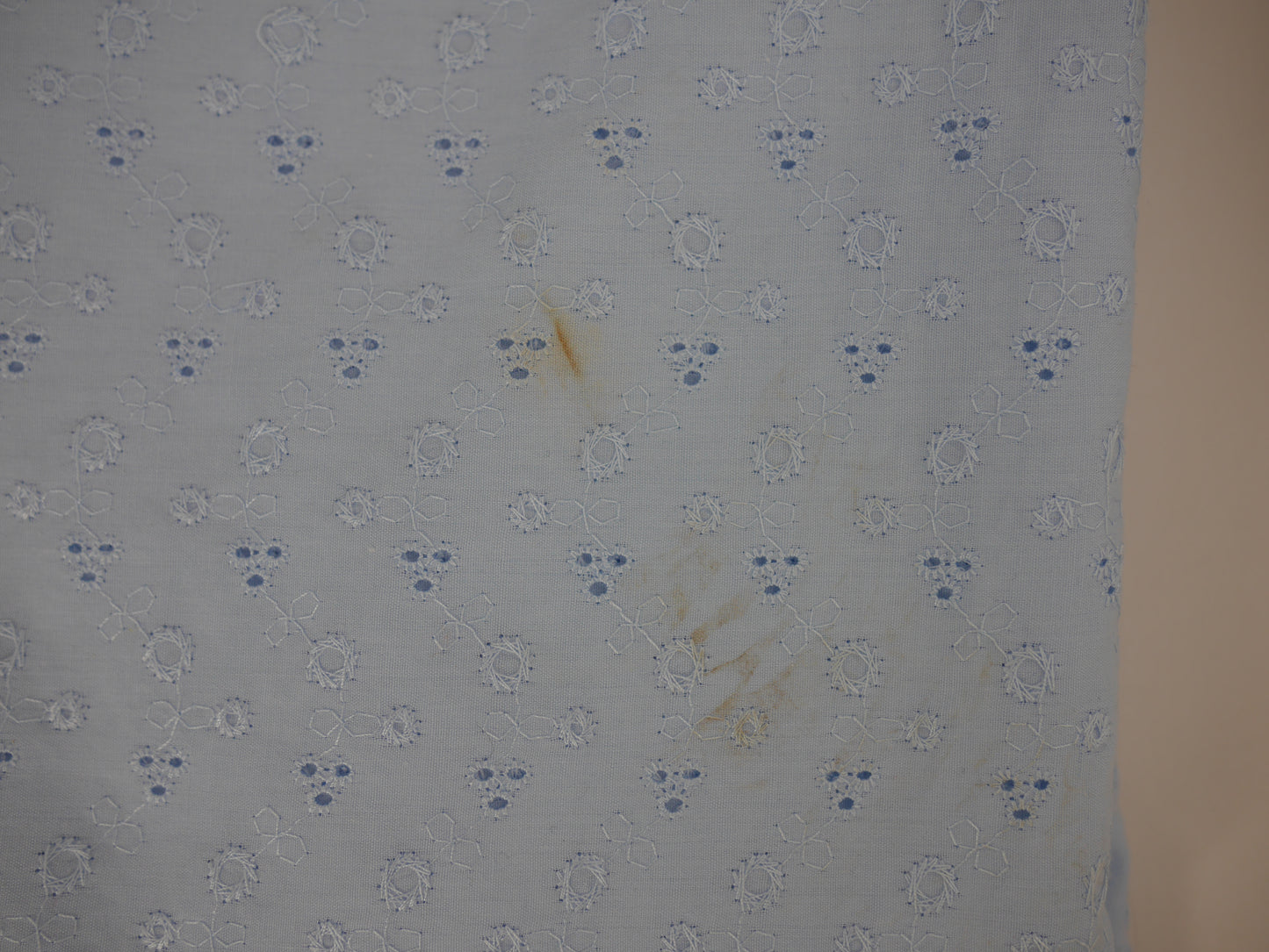Sky Blue Floral Broderie Anglaise Fabric - 1.85 Metre Remnant FAULTY