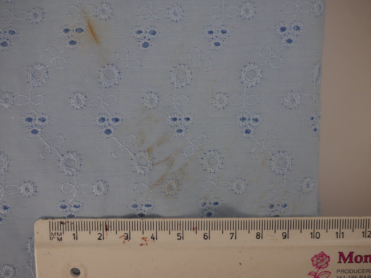 Sky Blue Floral Broderie Anglaise Fabric - 1.85 Metre Remnant FAULTY