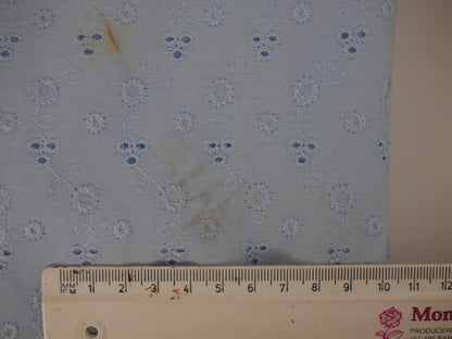 Sky Blue Floral Broderie Anglaise Fabric - 1.85 Metre Remnant FAULTY