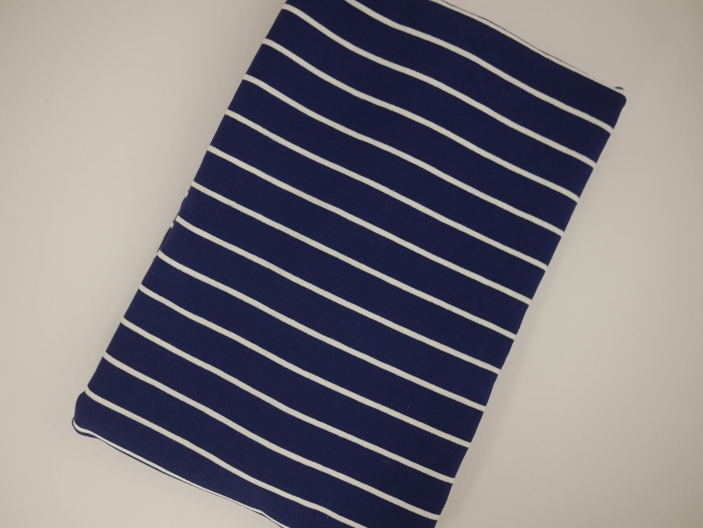 Single Jersey Stripe Fabric - Navy/White 1 Metre Remnant