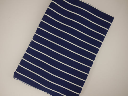 Single Jersey Stripe Fabric - Navy/White 1 Metre Remnant