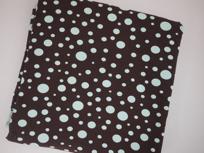 Printed Viscose Jersey Fabric - Aqua Spots on Chocolate Brown 1.30 Metre Remnant