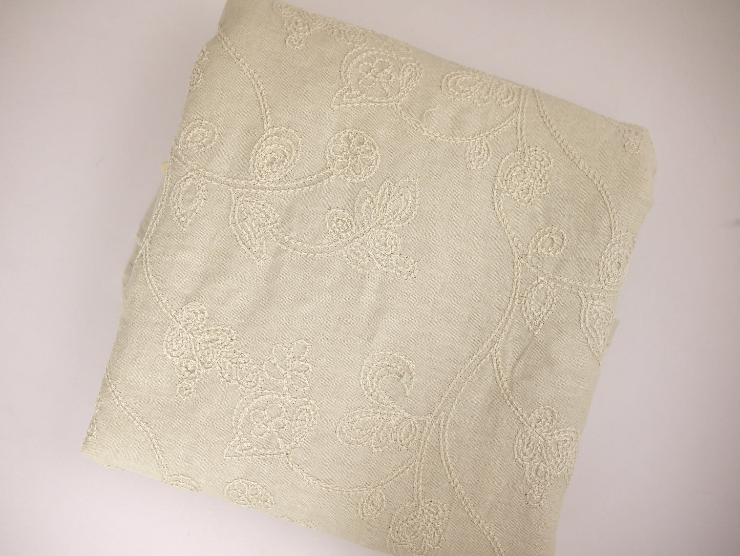 Embroidered linen Fabric - Stone 2.20 Metre Remnant