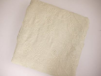 Embroidered linen Fabric - Stone 2.20 Metre Remnant
