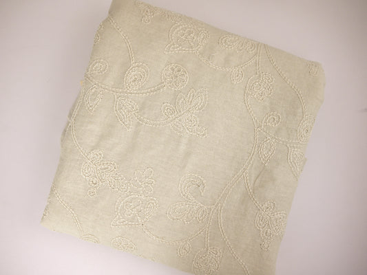 Embroidered linen Fabric - Stone 2.20 Metre Remnant