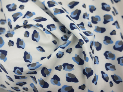 Recycled Soft Spun Polyester - Blue Leopard Print 2 Metre Remnant FAULTY