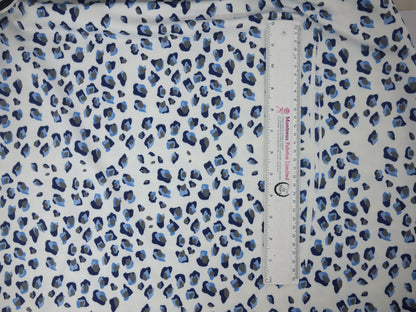 Recycled Soft Spun Polyester - Blue Leopard Print 2 Metre Remnant FAULTY