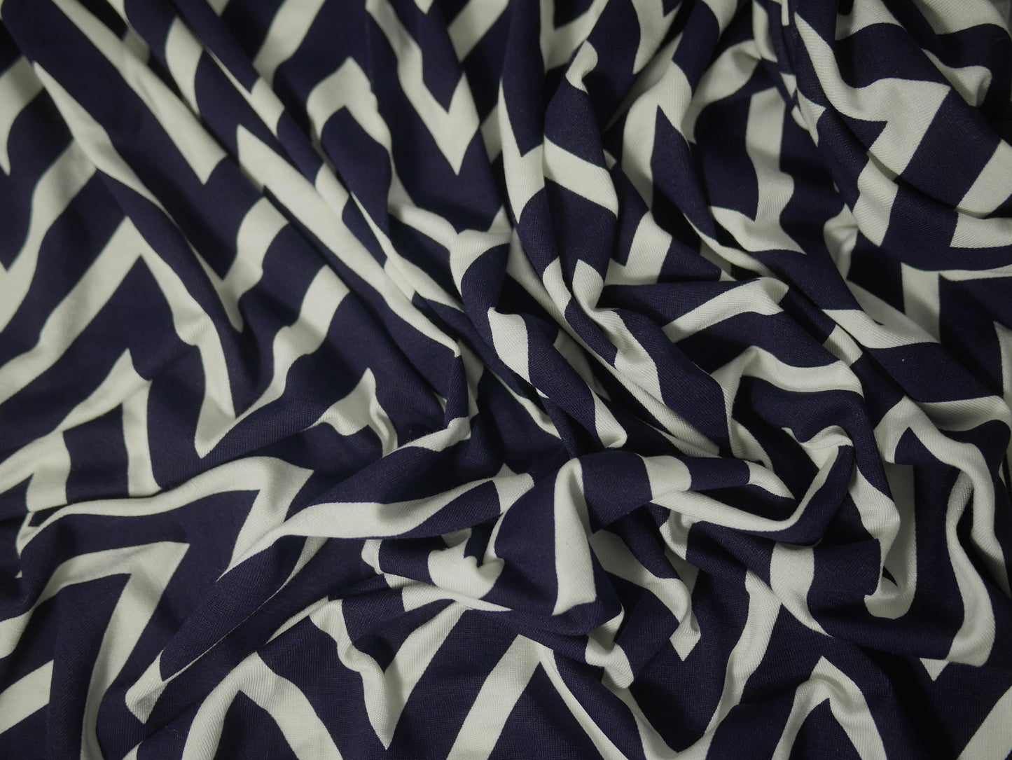Printed Viscose Jersey Fabric - Navy Chevron Print
