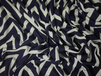 Printed Viscose Jersey Fabric - Navy Chevron Print