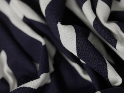 Printed Viscose Jersey Fabric - Navy Chevron Print