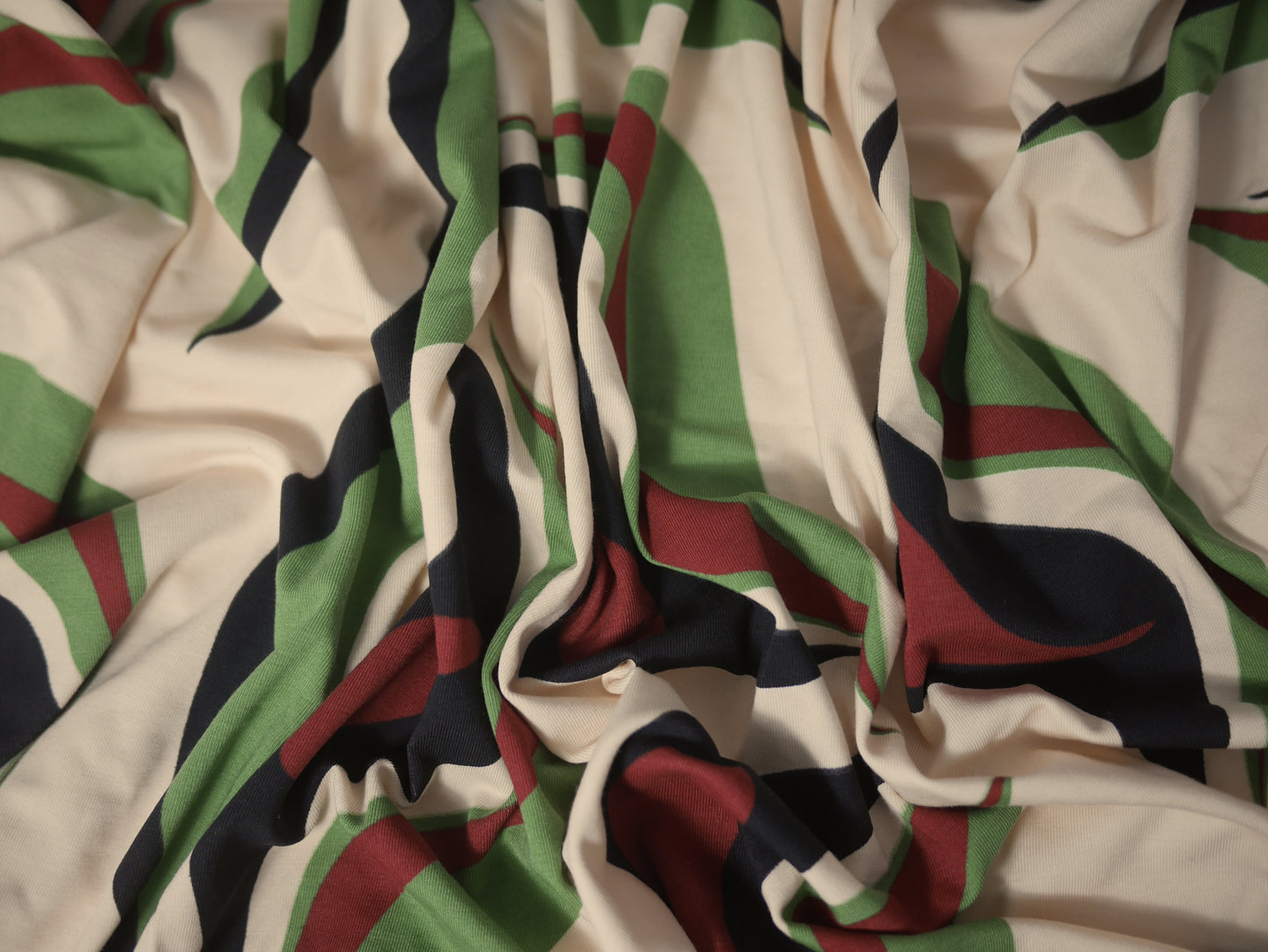 Single Jersey Micro Modal Printed Fabric - Black, paprika, avocado and cream Abstract Print